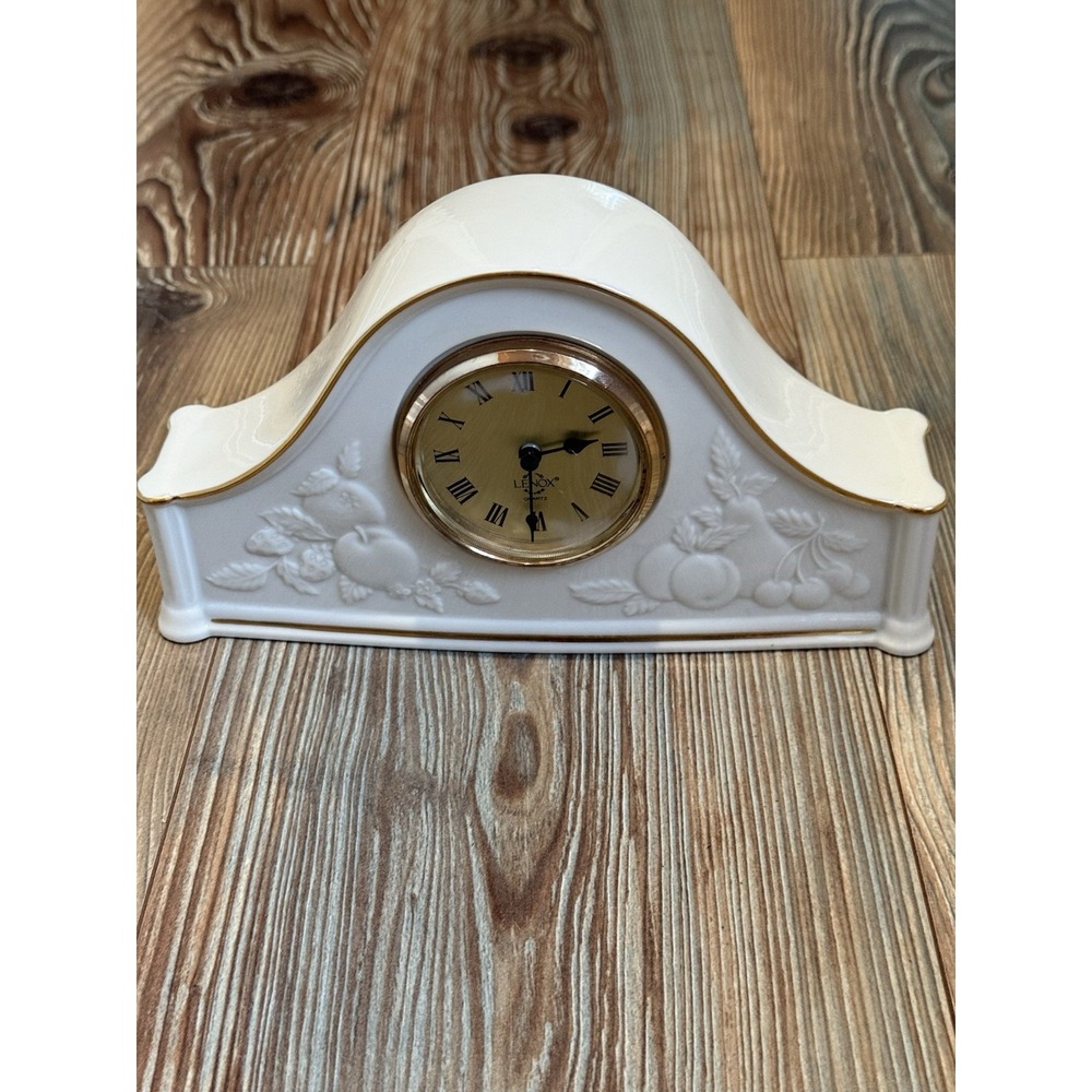 Lenox "Fruits of Life" Quartz Mantel Clock Fine Ivory with Gold Trim MCM decor